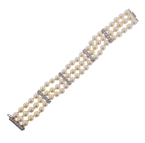 Platinum Diamond Pearl Bracelet