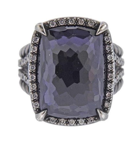 David Yurman Silver Diamond Amethyst Ring
