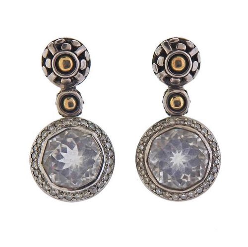 John Hardy Silver 18k Gold Diamond  Crystal Earrings