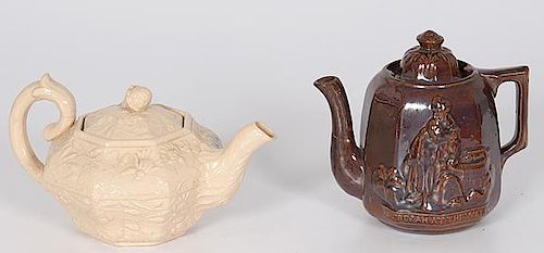 Creamware and Rockingham Glazed Teapots 