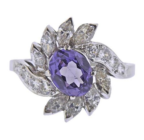 Platinum Diamond Synthetic Color Change Sapphire Ring