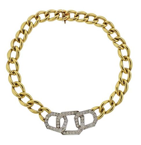 18K Gold Diamond Large Link Necklace