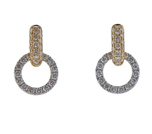 18k Gold Diamond Circle Link Drop Earrings