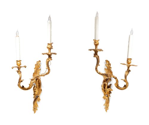 A Pair of Louis XV Style Gilt Bronze Wall Lights with a Rabbit and a Goose