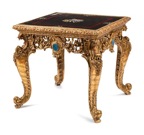 A Louis XV Style Gilt Bronze and Specimen Marble Table