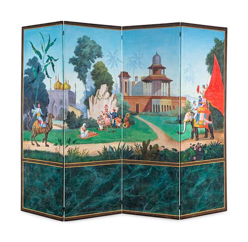 A French Scenic Wallpaper Four-Panel Screen