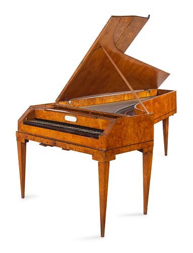 An Austrian Enamel Inset Burlwood Harpsichord