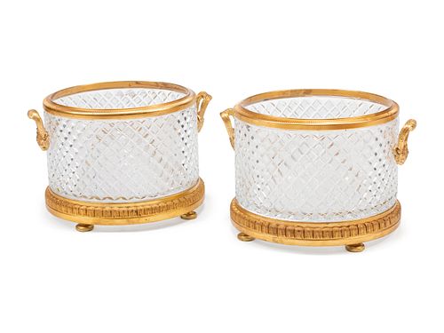 A Pair of Continental Gilt Bronze Mounted Cut Glass Jardinieres