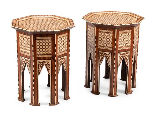 A Pair of Anglo-Colonial Style Inlaid Side Tables