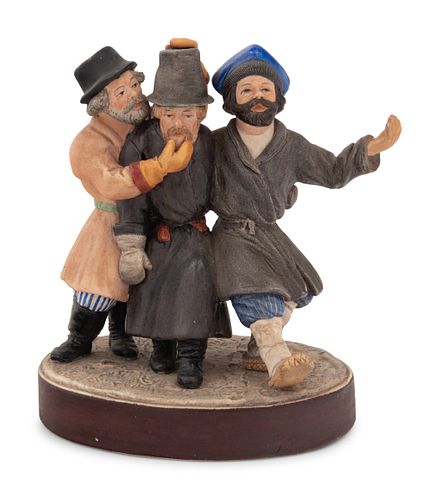 A Russian Bisque Porcelain Figural Group of Peasants
