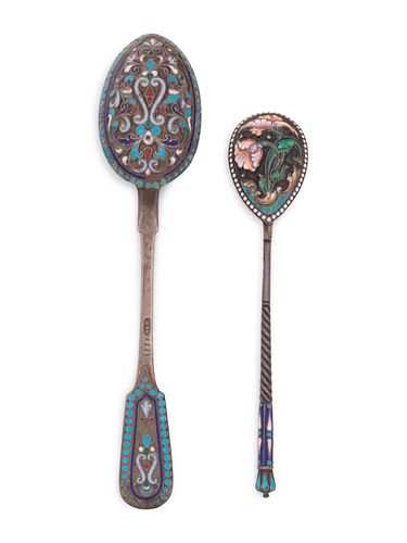 Two Russian Silver and Enamel Spoons
