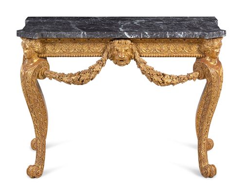 A George II Giltwood Marble-Top Pier Table in the Manner of William Kent