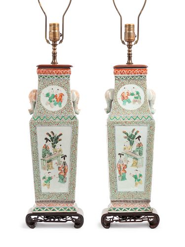 A Pair of Chinese Export Famille Verte Porcelain Vases