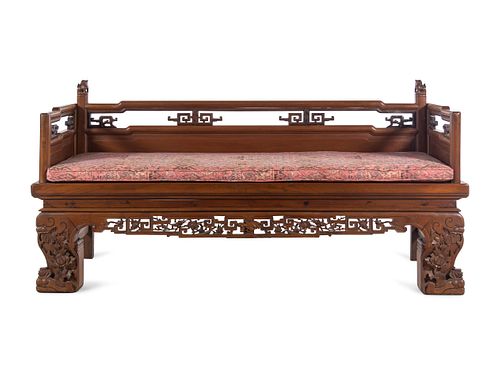A Chinese Carved Cypress Daybed