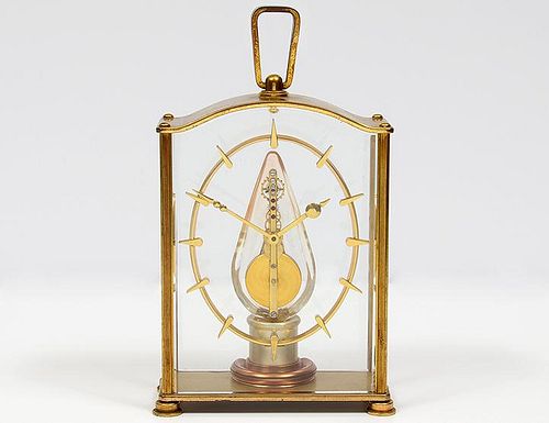 LE COULTRE BRASS AND GLASS DESK CLOCK