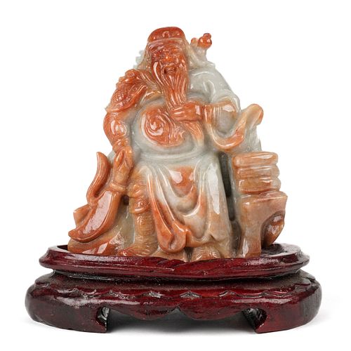 Modern Chinese Carved Jade Figure General w/ Stand