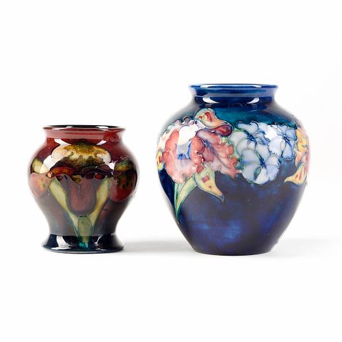 Grp: 2 Moorcroft English Deco Art Pottery Orchid Flower Vases
