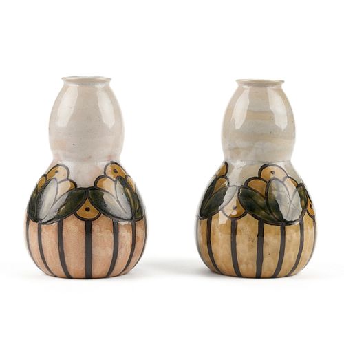 Pair of Royal Doulton Arts & Crafts Newcomb Style Pottery Vases