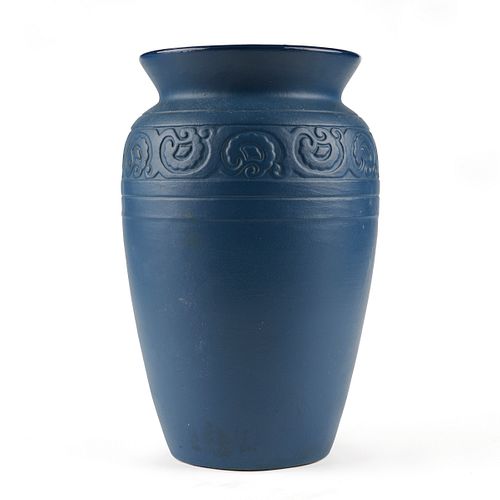 Monmouth Pottery Illinois Deco Royal Blue Glaze Large Vase