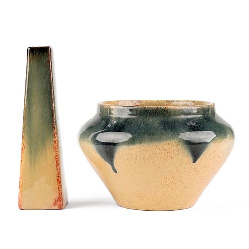 Grp: 2 Muncie Pottery 1920s Indiana Peach Skin Glaze Vases