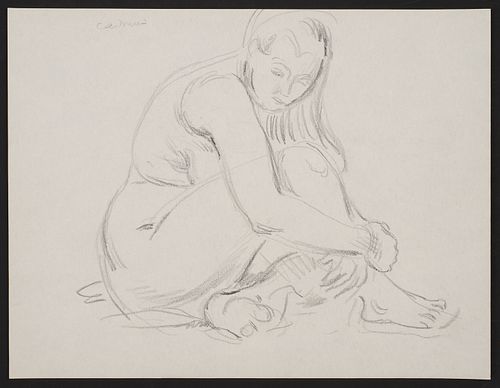 Paul Cadmus Female Nude Charcoal Drawing
