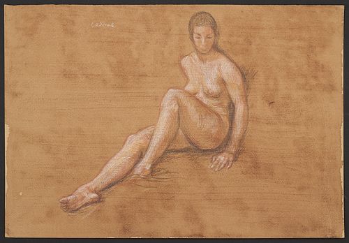 Paul Cadmus Seated Female Nude Watercolor & Crayon on Paper