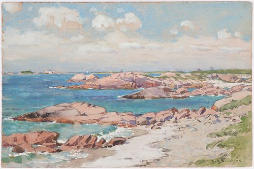 Sydney Richmond Burleigh Seascape Watercolor on Board