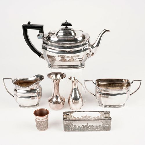 Grp: 7 Silver Plated Wares - Tea Set - Bud Vase