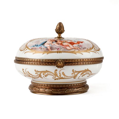 Sevres Style Bronze Porcelain Covered Bowl