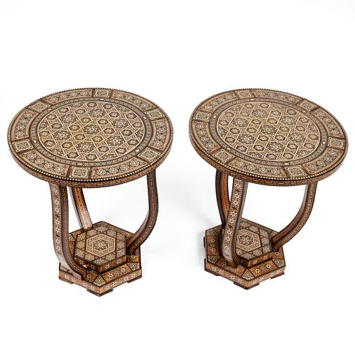 Pair of 20th c. Syrian Mother of Pearl Inlaid Side Tables