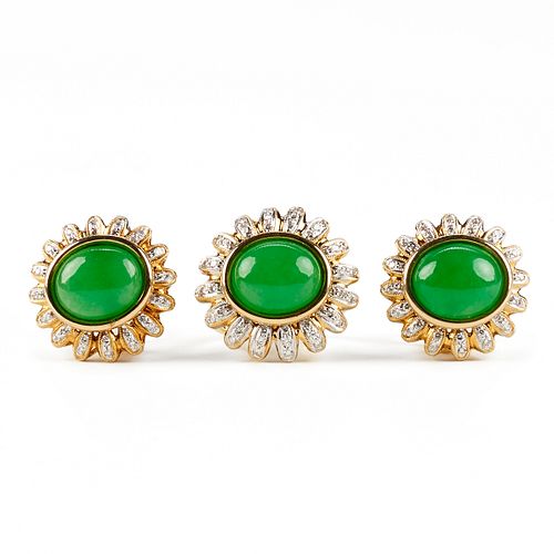 14K Gold Jade Diamond Ring & Earring Set
