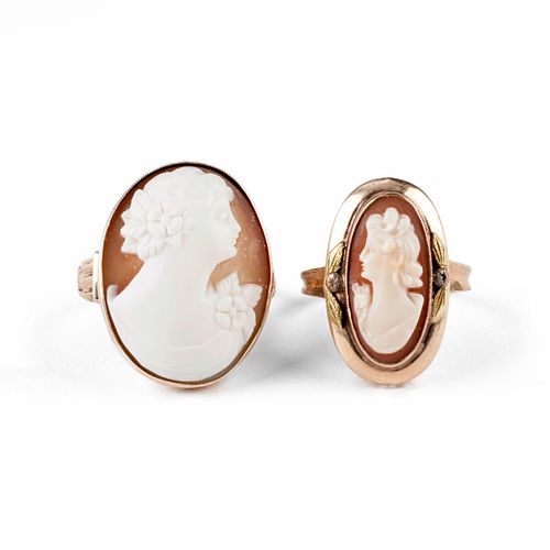 Grp: 2 Carved Cameo & Gold Rings