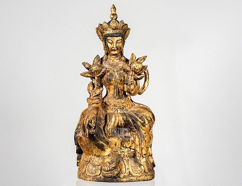 CARVED AND GILTWOOD FIGURE OF BODHISATTVA