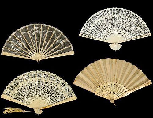 GROUP OF THREE IVORY FANS