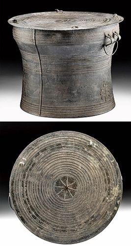 Exhibited 19th C. Burmese Leaded Bronze Drum - Art Loss