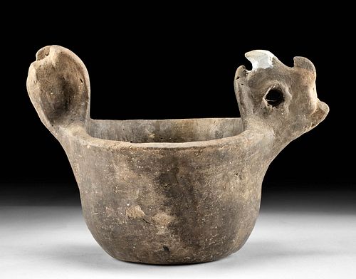 Mississippian Pottery Bowl w/ Two Zoomorphic Heads TL'd