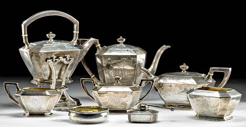 1930s Shreve, Crump & Low Silver Tea Set & Lunt Dish