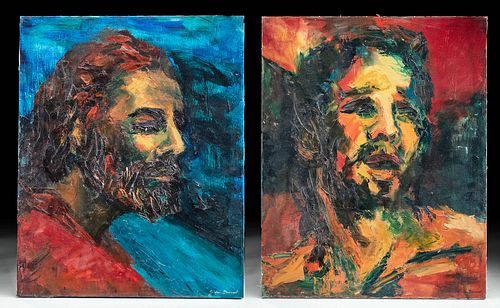 2 Gina Dawson Paintings, Christ & John the Baptist 1961