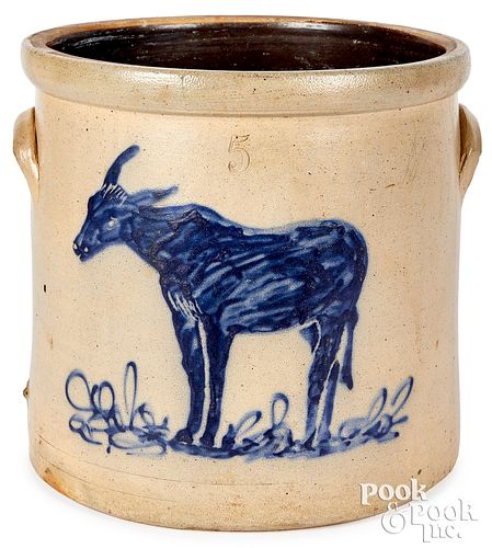 Stoneware crock, 19th c. cobalt mule