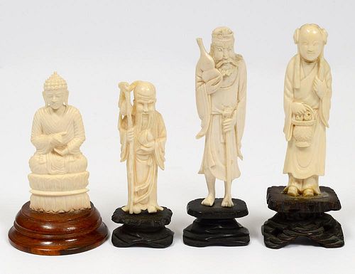 GROUP OF FOUR CARVED IVORY FIGURES