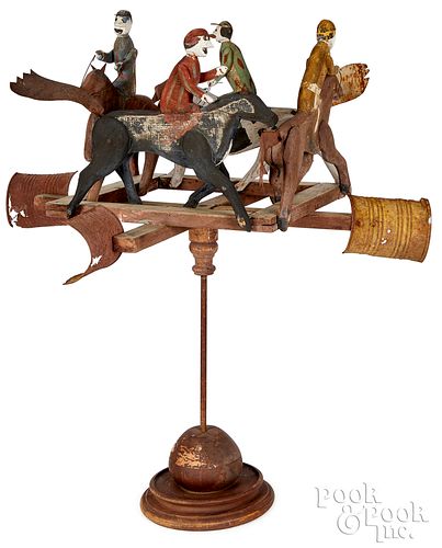 Carved and painted wood horse race weathervane