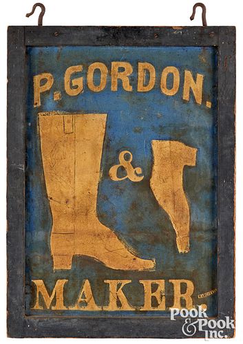 Painted tin double sided trade sign, boot maker