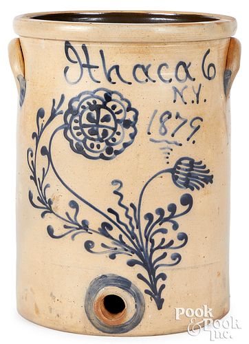 NY stoneware water cooler, dated 1879 Ithaca