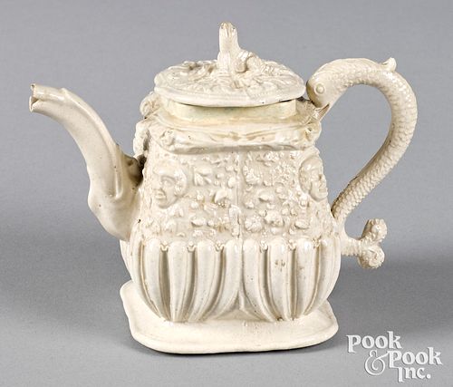 Small Staffordshire salt glaze stoneware teapot