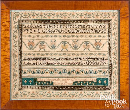 Brooklyn, New York silk on linen sampler, 1819