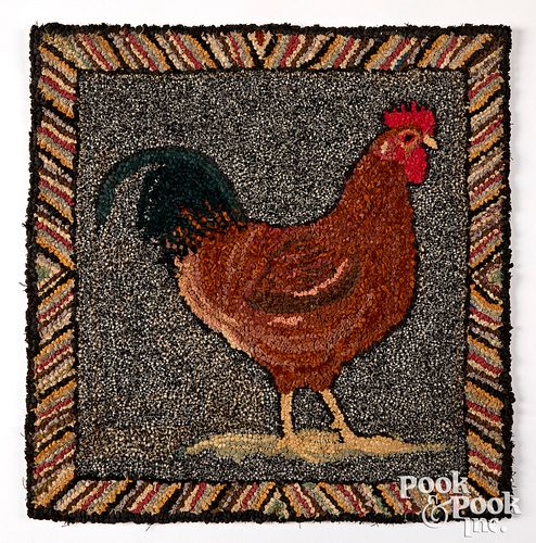 Hooked rug with rooster, early 20th c.
