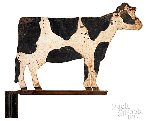 Painted sheet iron cow weathervane, early 20th c.
