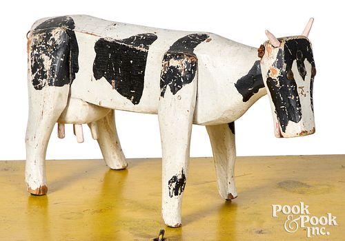 Folk art carved and painted cow, early 20th c.