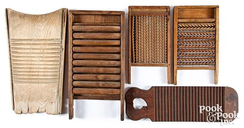 Five assorted wood washboards, 19th c.