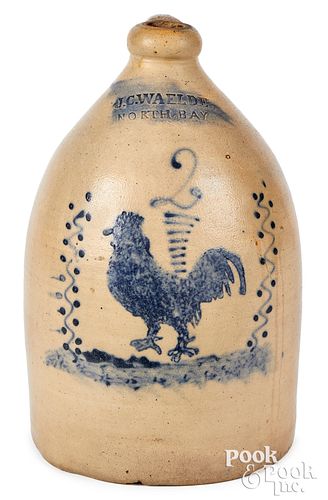 NY stoneware jug, J.C. Waelde North Bay rooster